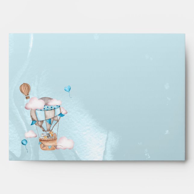 Safari Animals Balloons Blue Boy Baby Shower Envelope (Front)