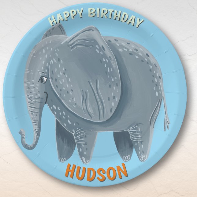 Safari animals birthday elephant kid custom paper plate (Creator Uploaded)