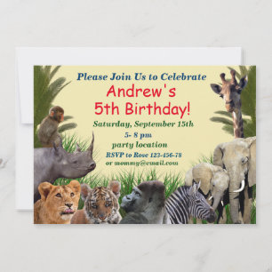 Safari animals birthday invitation
