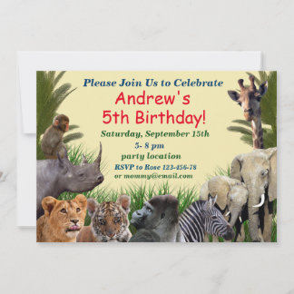 Safari animals birthday invitation