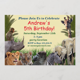 Safari animals birthday invitation
