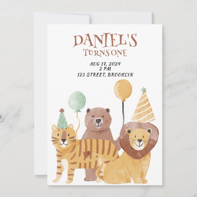 Safari Animals Birthday Invitation (Front)