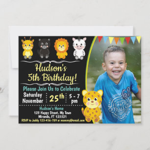 Safari animals birthday invitation
