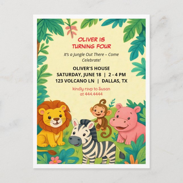 Safari Animals Birthday Invitation Boy Post Card (Front)