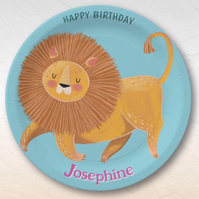 Safari animals birthday lion girl paper plate (Creator Uploaded)