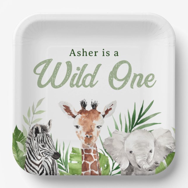 Safari Animals Birthday  Paper Plates (Front)