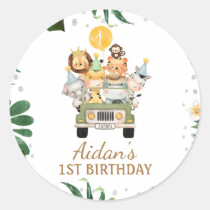 Safari Animals Birthday Party Classic Round Sticker