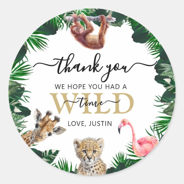 Safari Animals Birthday Party Favour Classic Round Sticker (Front)