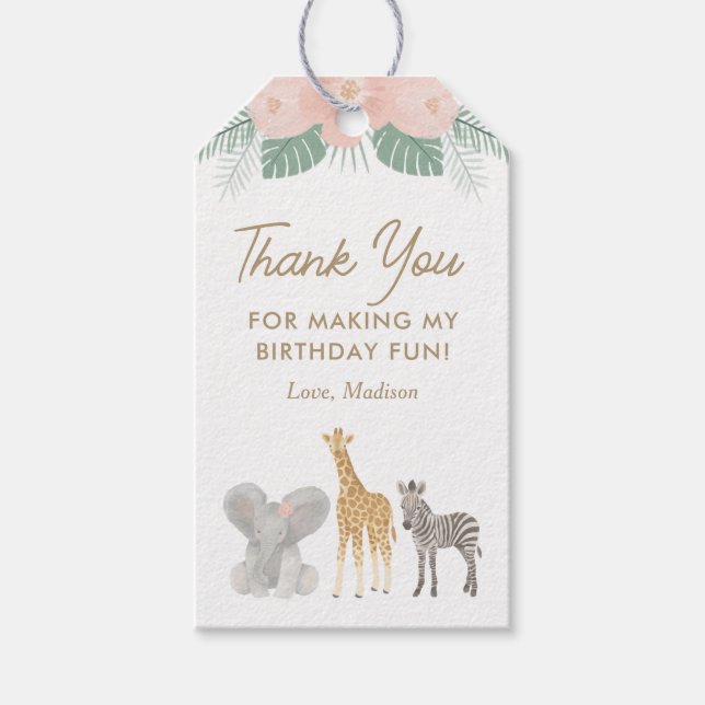 Safari Animals Birthday Party Favour Tag (Front)
