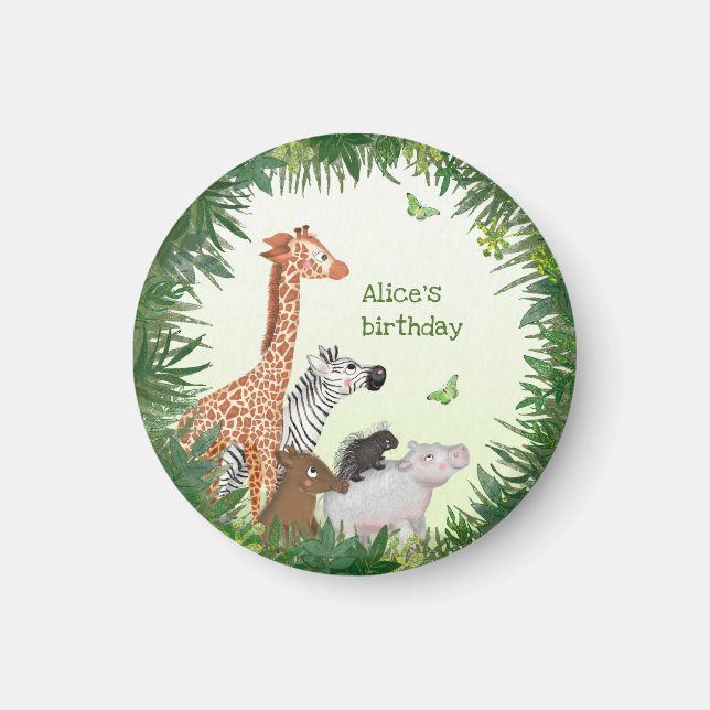 Safari animals birthday party magnet (Front)