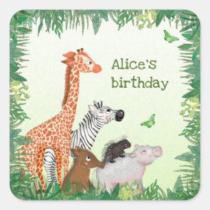 Safari animals birthday party square stickers