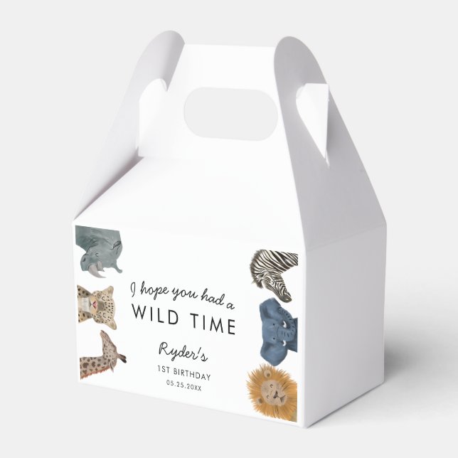 Safari Animals Birthday Party Wild Time Favour Box (Front Side)