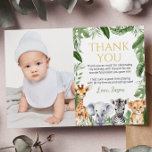 Safari Animals Birthday Photo Thank You Card<br><div class="desc">Our Safari Thank You Cards are the perfect way to show gratitude and appreciation to your guests for celebrating with you. The design features a festive and colourful layout with space for a personalised message or a "thank you" note. They are perfect for sending out after the party to express...</div>