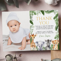 Safari Animals Birthday Photo Thank You Card