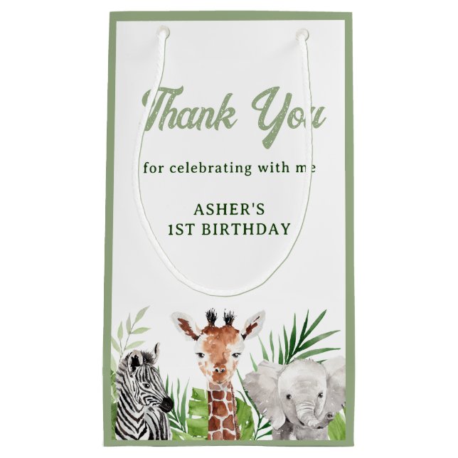 Safari Animals Birthday Small Gift Bag (Front)