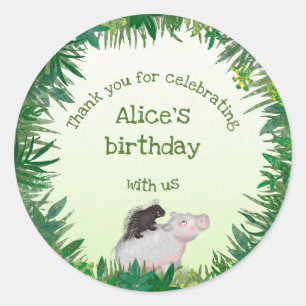 Safari animals birthday thank you round stickers