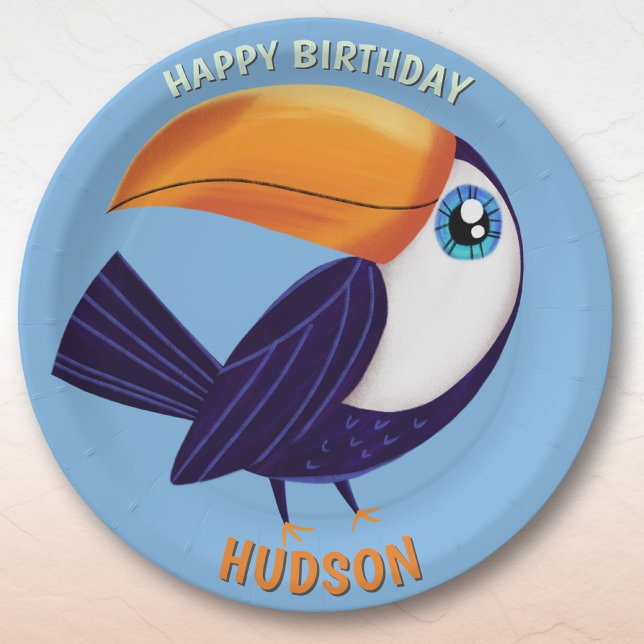 Safari animals birthday toucan kid custom paper plate (Creator Uploaded)
