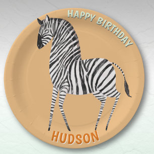Safari animals birthday zebra boy paper plate