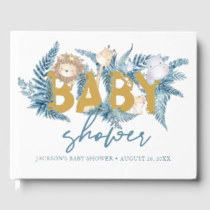 Safari Animals Blue Boy Baby Shower Guest Book