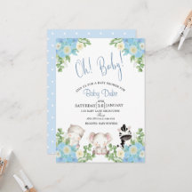 safari animals Blue Boy Shower invitation