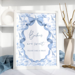 Safari Animals Blue Toile de Jouy Babies are Sweet Poster