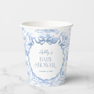 Safari Animals Blue Toile de Jouy Baby shower Paper Cups