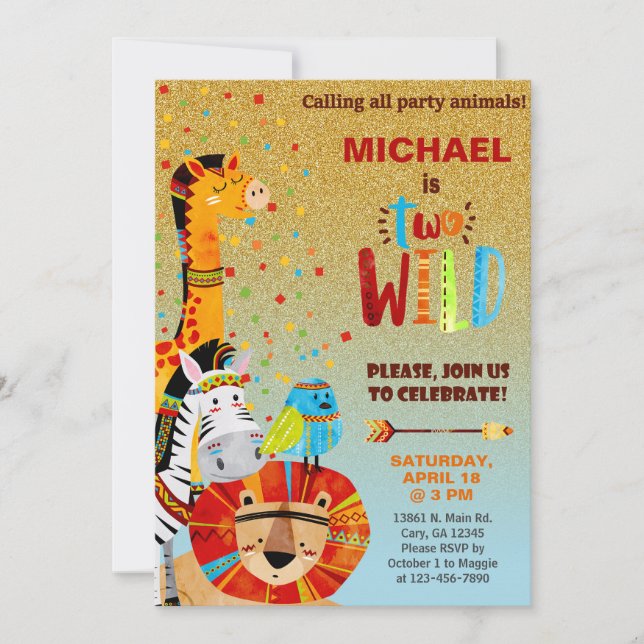 Safari animals boy 2nd second birthday invite. invitation (Front)