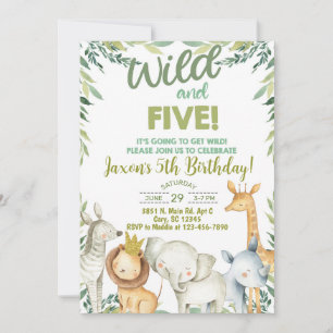 Safari animals boy 5th birthday invitation. invitation