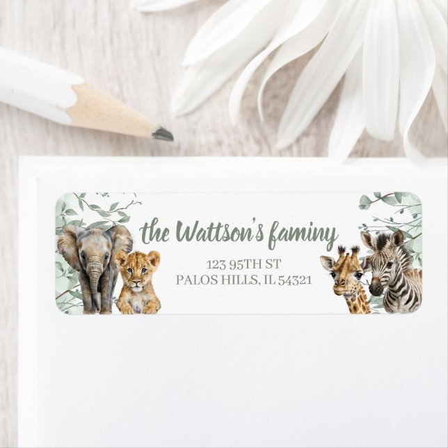Safari animals boy baby shower address labels (Insitu)
