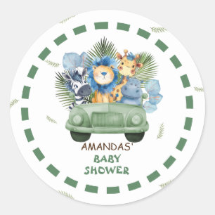 Safari Animals Boy Baby Shower Classic Round Sticker