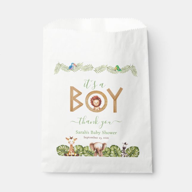 Safari Animals Boy Baby Shower Cute Lion Wood  Favour Bags (Front)