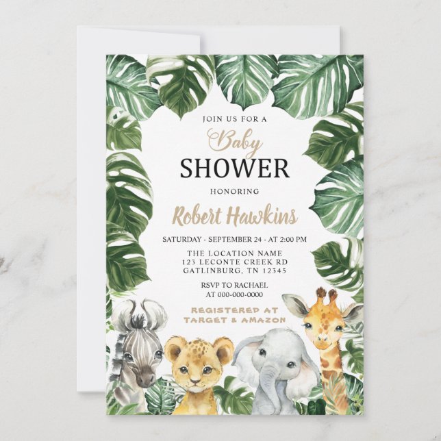 Safari Animals Boy Baby Shower Invitation (Front)