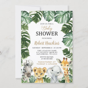 Safari Animals Boy Baby Shower Invitation