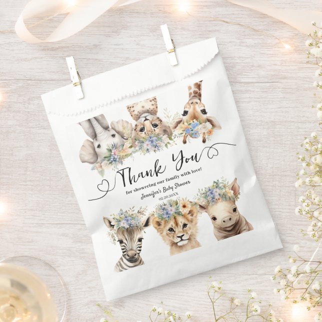Safari Animals Boy Baby Shower Thank You Favour Bags (Clipped)