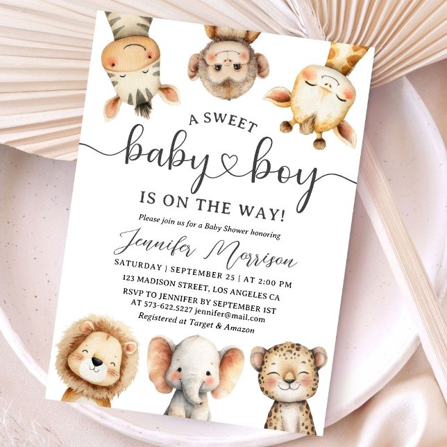 Safari Animals Boy Baby Shower Tropical Jungle Invitation (Creator Uploaded)