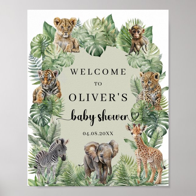 Safari Animals Boy Baby Shower welcome sign (Front)