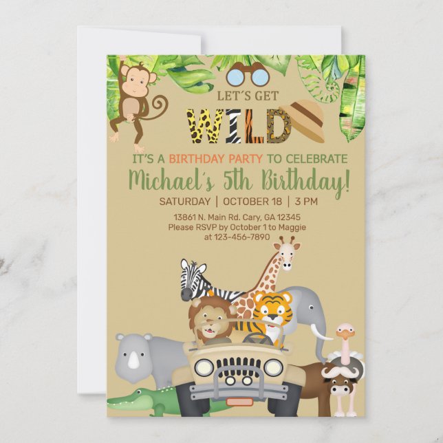 Safari animals boy birthday invite, any age. invit invitation (Front)