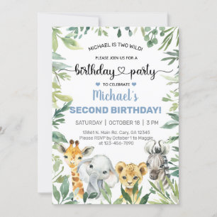 Safari animals boy birthday invite, any age. invit invitation