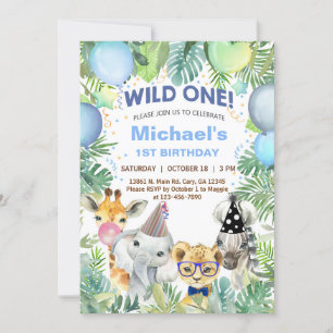 Safari animals boy Wild One 1st birthday invite. I Invitation