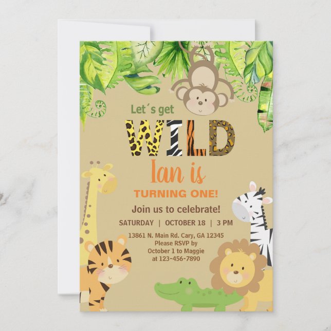 Safari animals boy Wild One 1st birthday invite. Invitation (Front)
