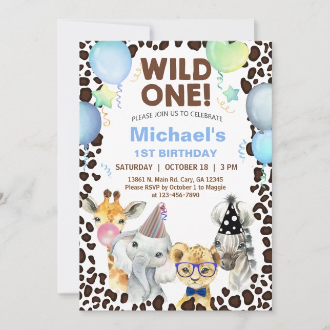 Safari animals boy Wild One 1st birthday invite. Invitation (Front)