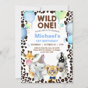 Safari animals boy Wild One 1st birthday invite. Invitation