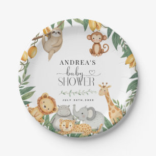 Safari Animals Calligraphy Baby Shower  Paper Plate