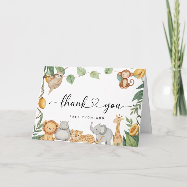 Safari Animals Calligraphy Baby Shower  Thank You (Front)