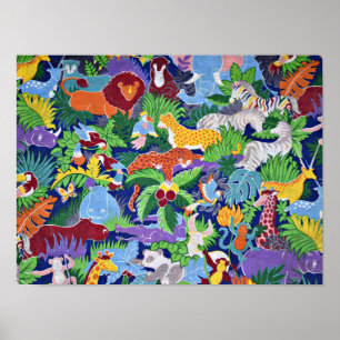 Safari animals colorful pattern poster