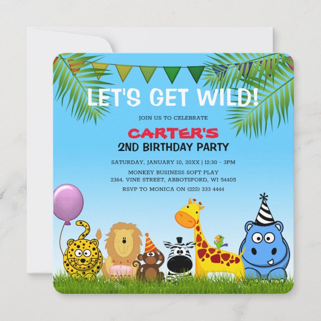 Safari Animals Colourful Kids Birthday Party Invitation (Front)