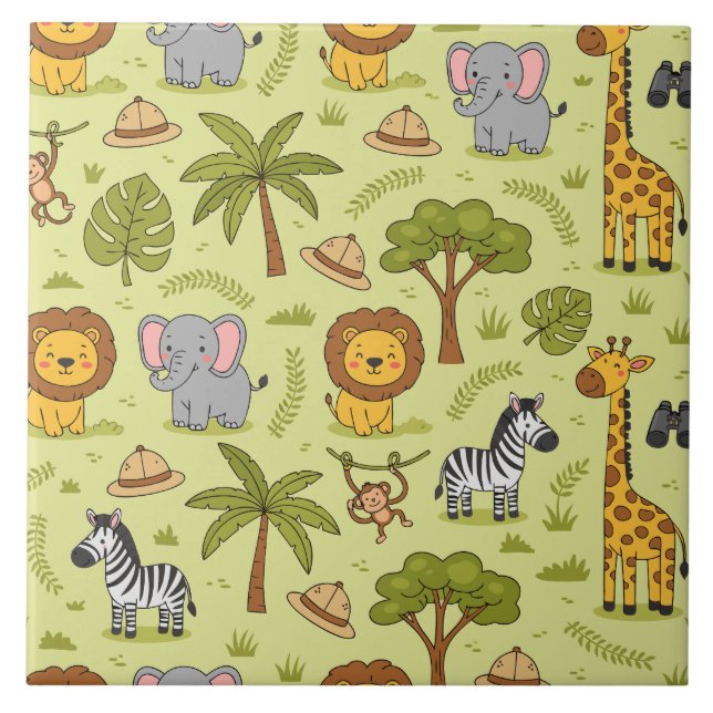 Safari animals colourful pattern ceramic tile (Front)