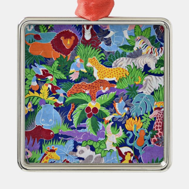 Safari Animals, colourful pattern, Metal Tree Decoration (Front)