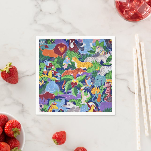 Safari Animals, colourful pattern, Napkin (Insitu)