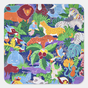 Safari Animals colourful pattern Square Sticker